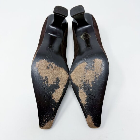 Vintage 90s Battaglia Brown Suede & Patent Leather Pointy Toe Heels Size EU 38 - Picture 6 of 10